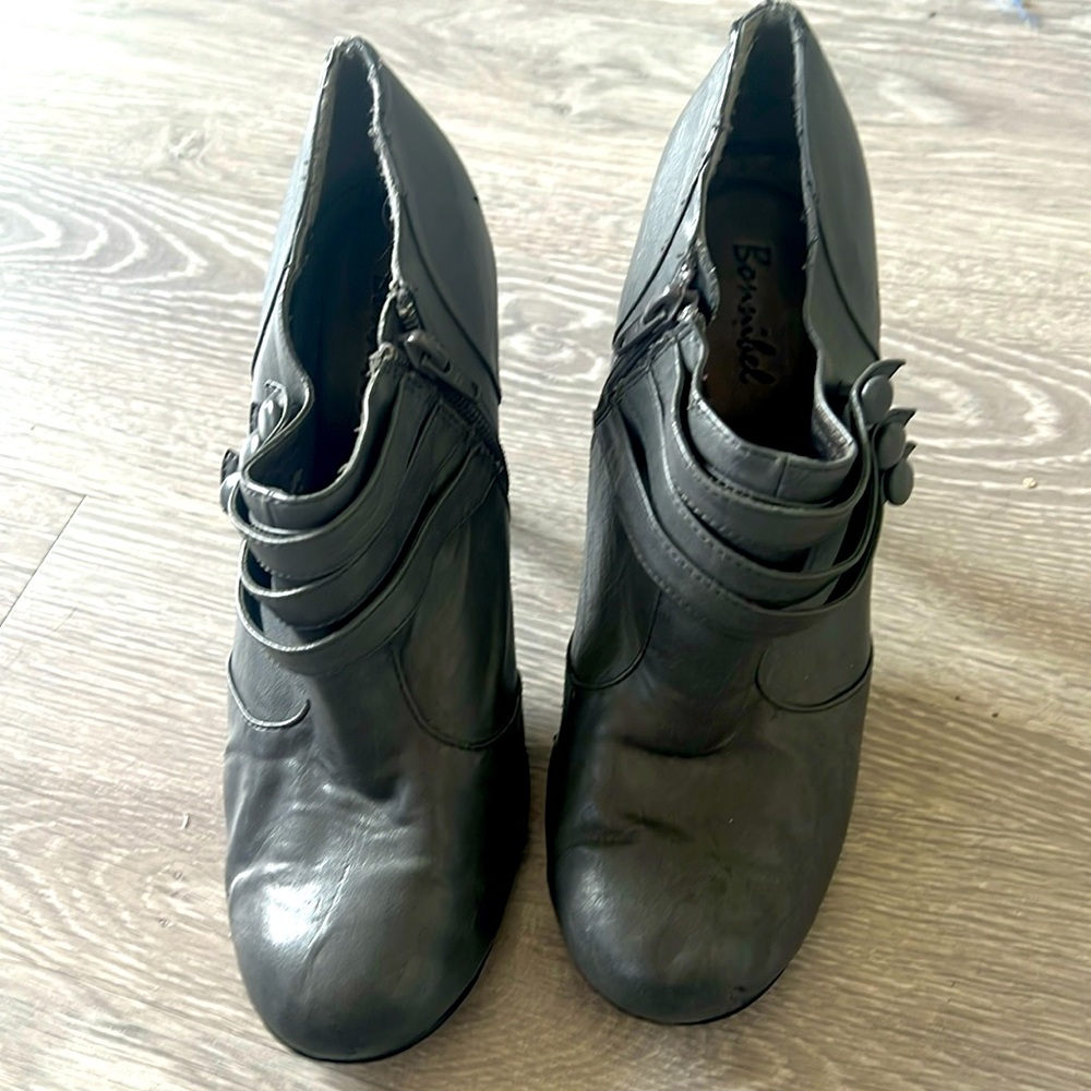 Gray Bootie Heels with Buttons